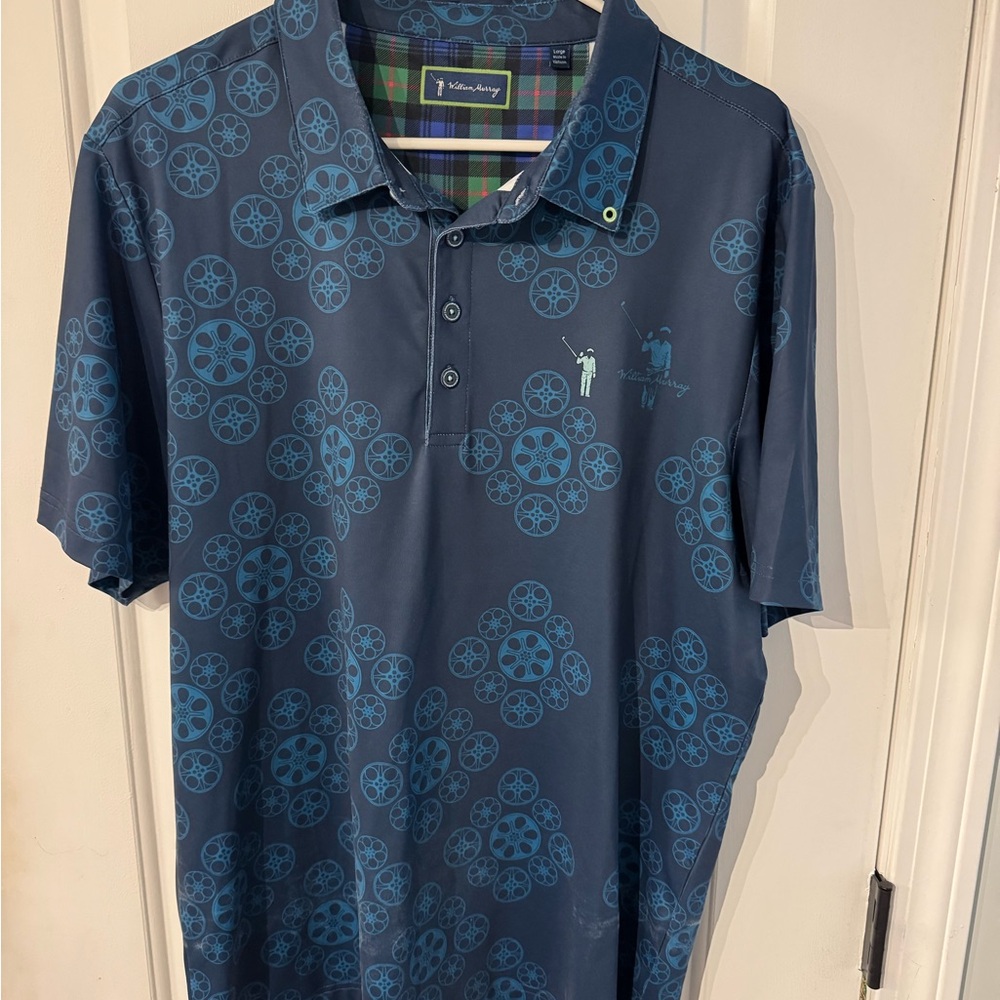 William Murray Blue Movie Reels Golf Shirt L